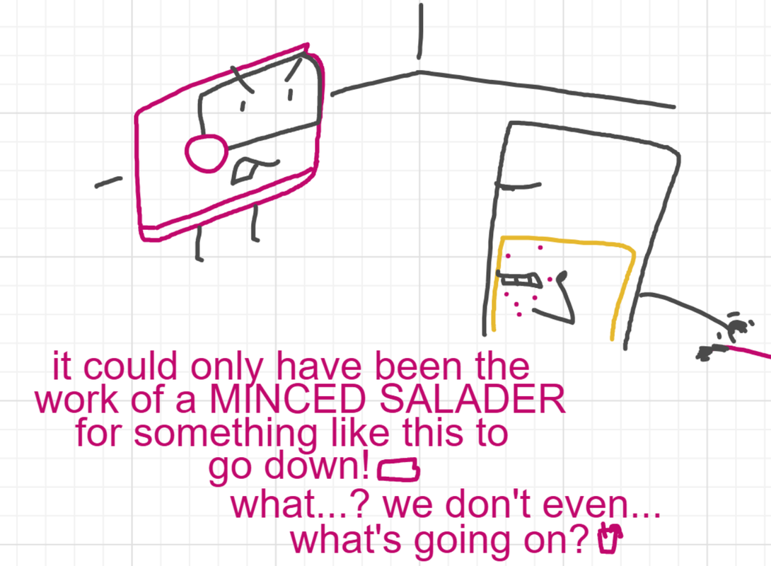 A panel from A Murder On The, episode six of the Board Boards object show by Furretwalk/WalkingFurret.