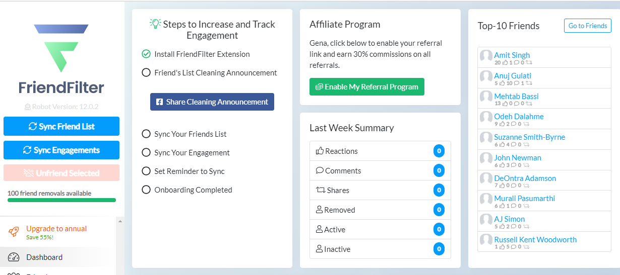 Use FriendFilter to remove inactive friends on Facebook