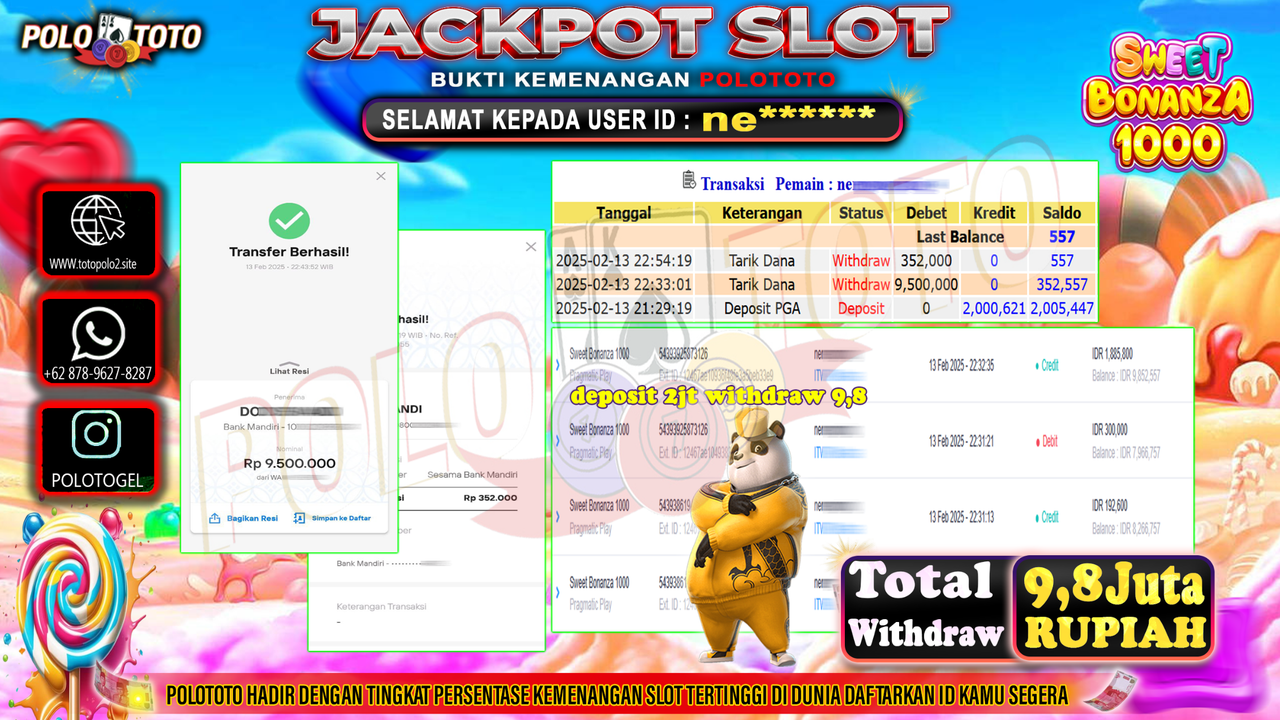 POLOTOTO JACKPOT SLOT SWEET BONANZA 1000 Rp.9.852.000,-