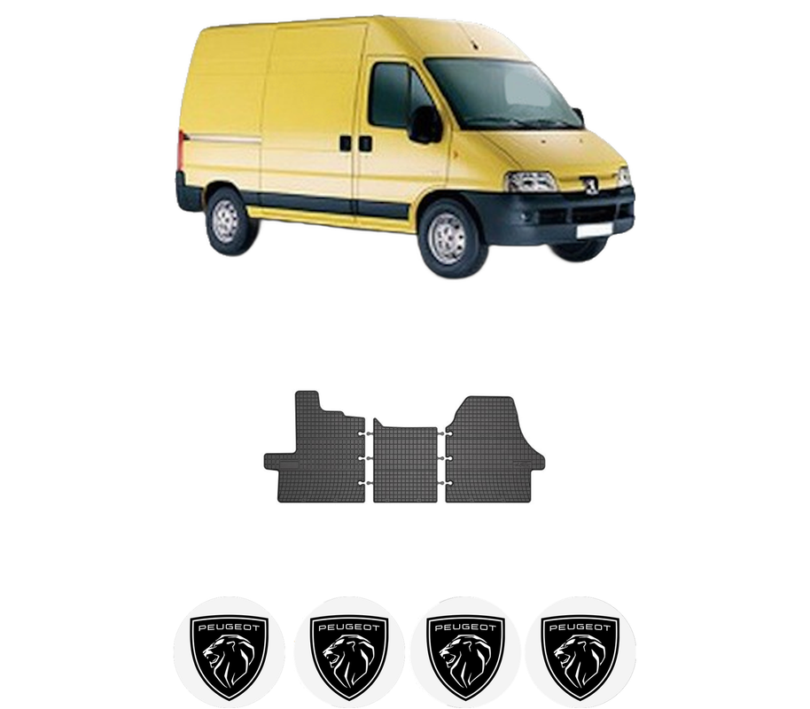 Set covorase presuri PEUGEOT BOXER Van din 2006-2023, auto, din cauciuc thermoplastic, 4 Stickere auto cu PEUGEOT
