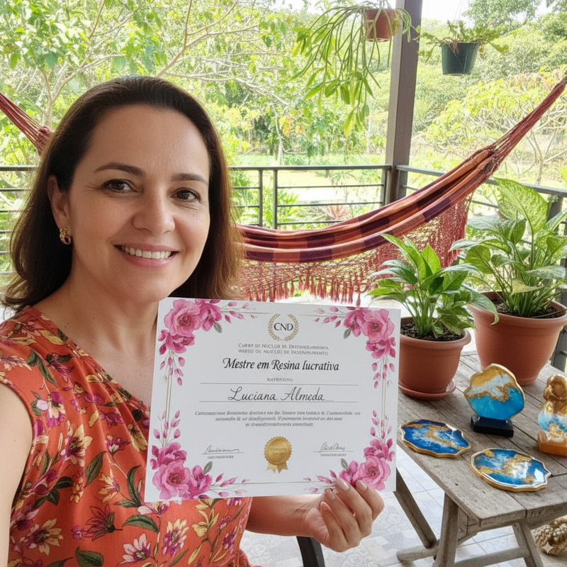 Aluna Luciana Almeida com certificado