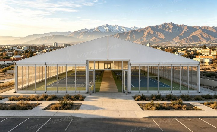 Pickleball Tent outdoor view in Santiago, Chile showing the completed facility