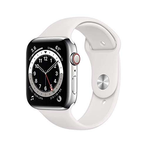 AMAZON Apple Watch Series 6 (GPS + Celular, 44 mm) - Caja de Acero Inoxidable Plateada con Correa Deportiva Blanca (Reacondicionado) 
