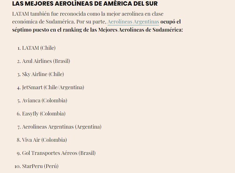 Las mejores aerolineas de America del Sur - Noticias de aviación, aeropuertos y aerolíneas - Forum Aircraft, Airports and Airlines