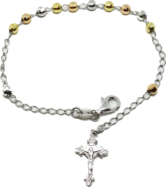 Rosario Bracciale Unisex In Argento 925 Rodiato - Sfere Sfaccettate, 3 Orefilet, Confezione Regalo - 4