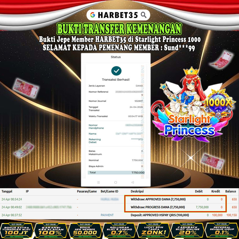 HARBET35 JEPE! Di Starliht Princess 1000 Rp 7.750.000,- LUNAS!