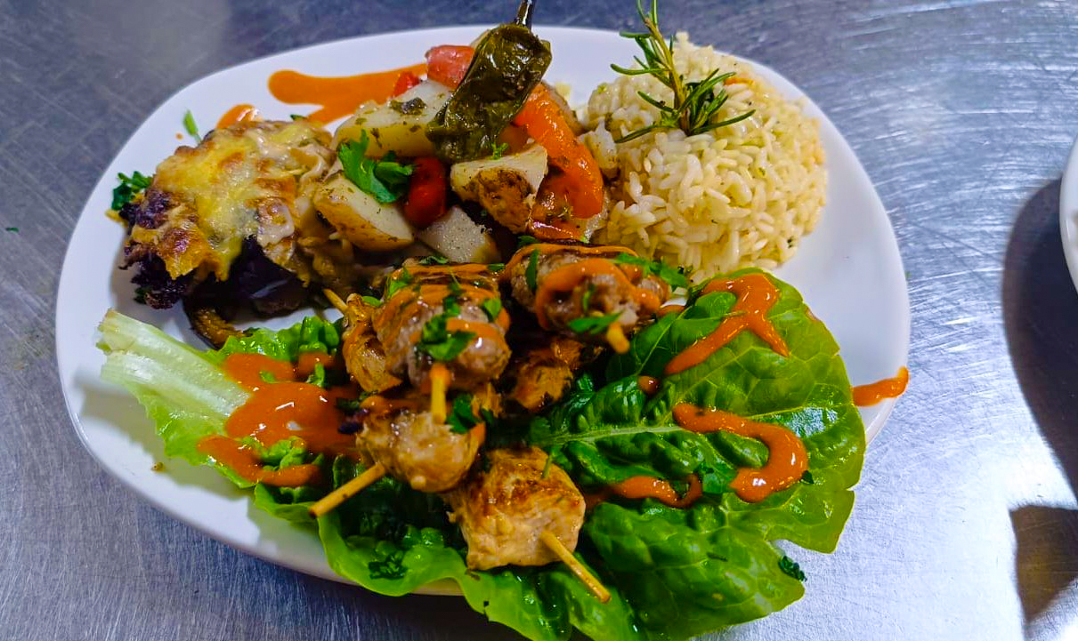 Grilled Chicken Skewers with Roasted Vegetables