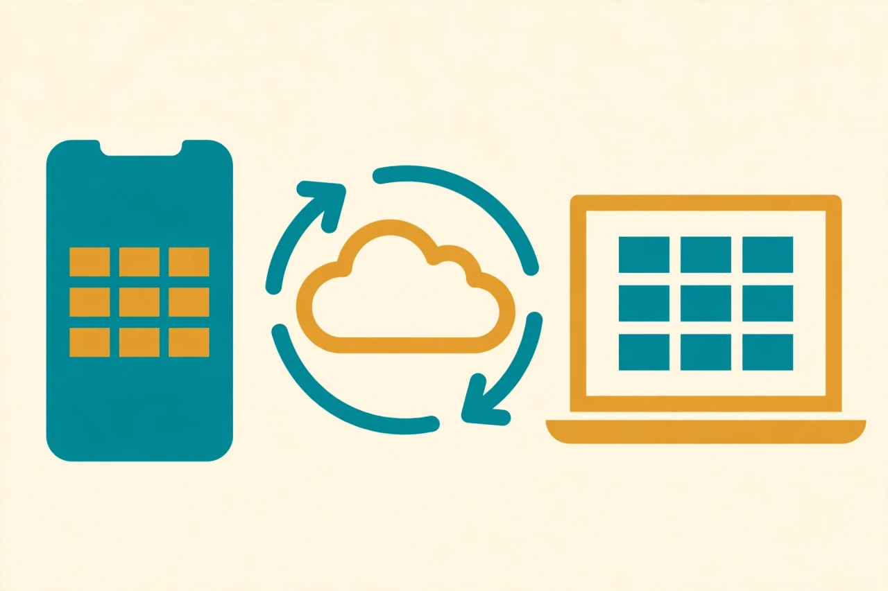Phone and laptop syncing a spreadsheet through the cloud