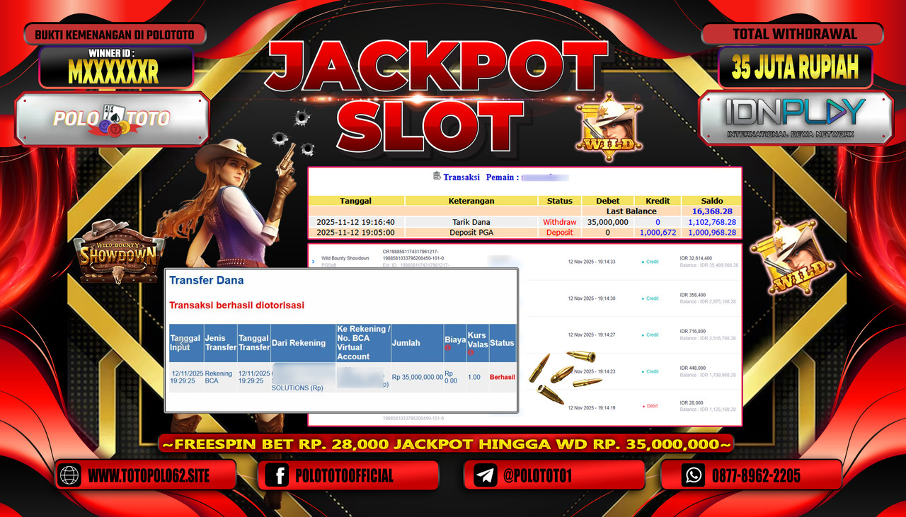 POLOTOTO JACKPOT SLOT WILD BOUNTY SHOWDOWN Rp.35.000.000,- LUNAS