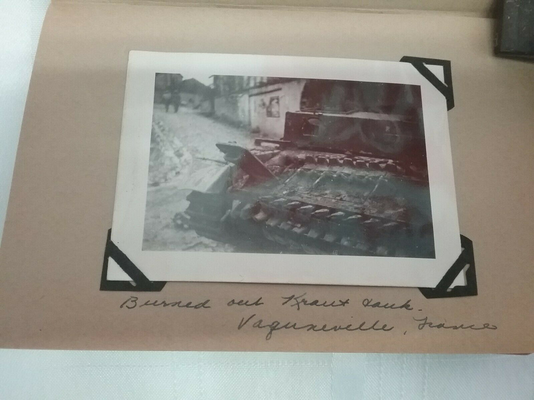 burned-out Panzer tank near Vaquneville, France, December 5, 1945 (1)