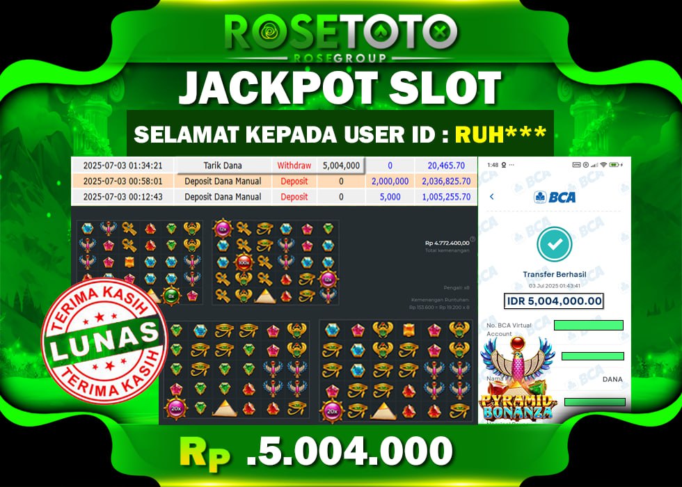 ROSETOTO JACKPOT SLOT PYRAMID BONANZA Rp.5.004.000.,- LUNAS