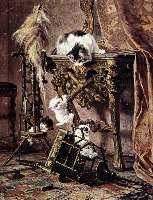 Henriette_Ronner_Knip_-_A_cat_watches_her_kittens_play_-_by_Henriette_Ronner_-_(MeisterDrucke-952255
