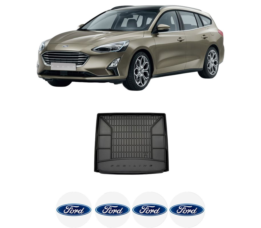 Tavita Portbagaj FORD FOCUS IV Turnier (HP) din 2018-2020, Protectie Portbagaj Auto, 4x Stickere auto cu FORD
