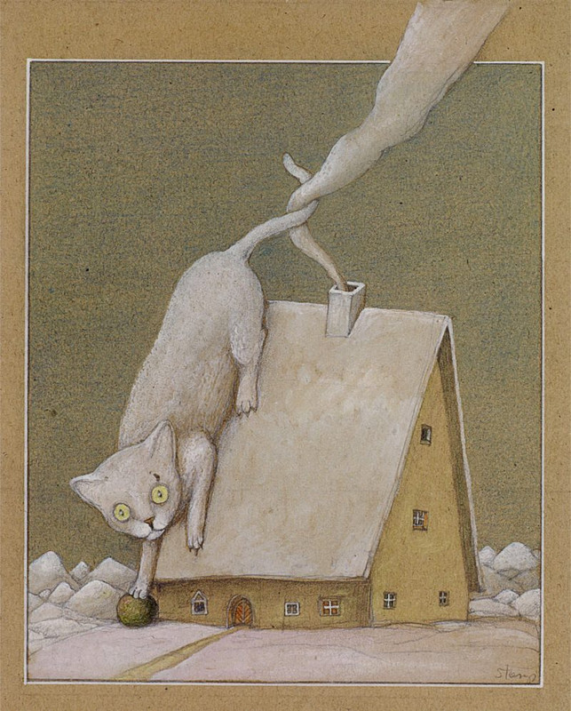 09-Stasys-Ilustracja-do-ksiazki-Yves-Velan-Le-Chat-Muche-1986-800x995