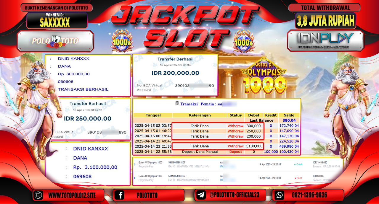 POLOTOTO JACKPOT SLOT GATES OF OLYMPUS 1000 Rp.3.800.000,-