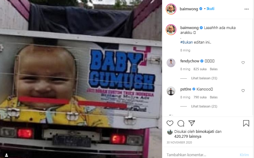Potret wajah Kiano Tiger Wong terpampang di badan truk