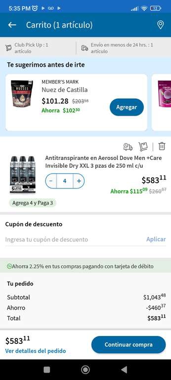 Sam's Club: 4 paquetes de Antitranspirantes Dove Men + Care y Tono uniforme (3 pz) | Leer descripción 
