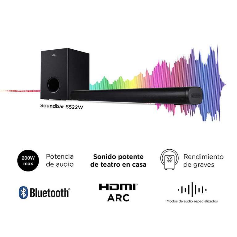 Chedraui: Barra de Sonido TCL S522W (20% de Descuento en Todas Las Barras de Sonido) 
