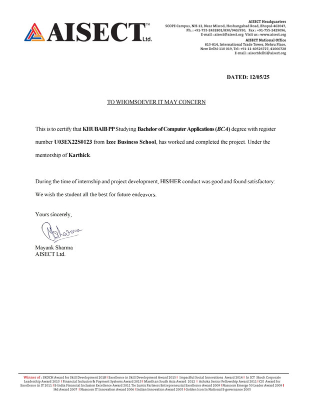 Ethical Hacking & Cyber Security Internship certificate thumbnail