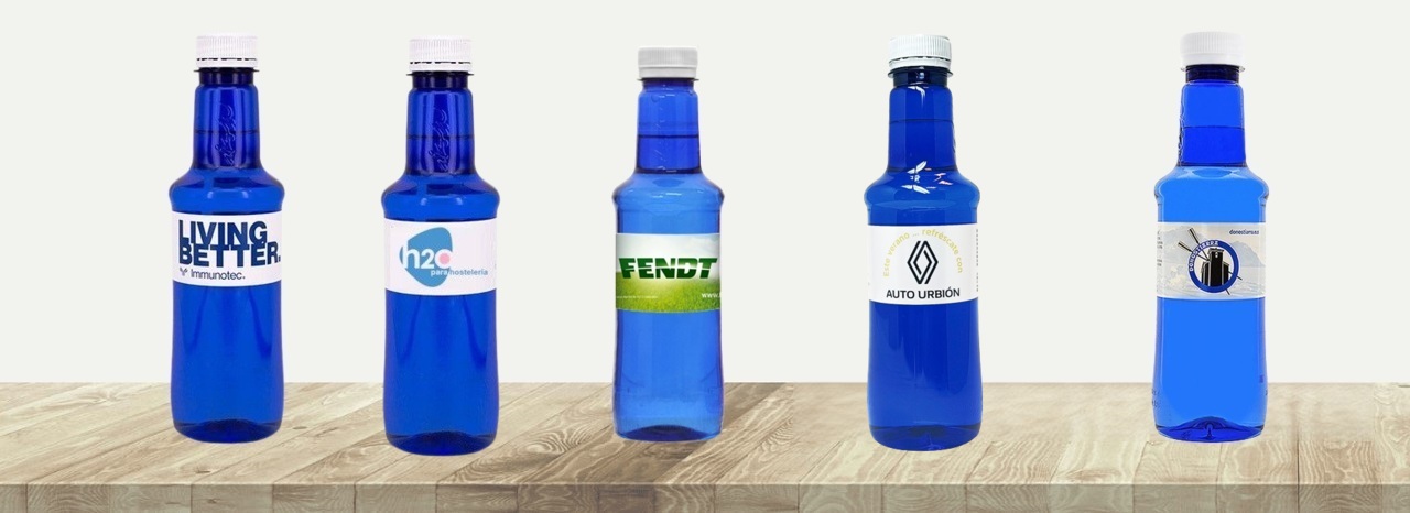 botella alzola azul etiqueta pLASTICO