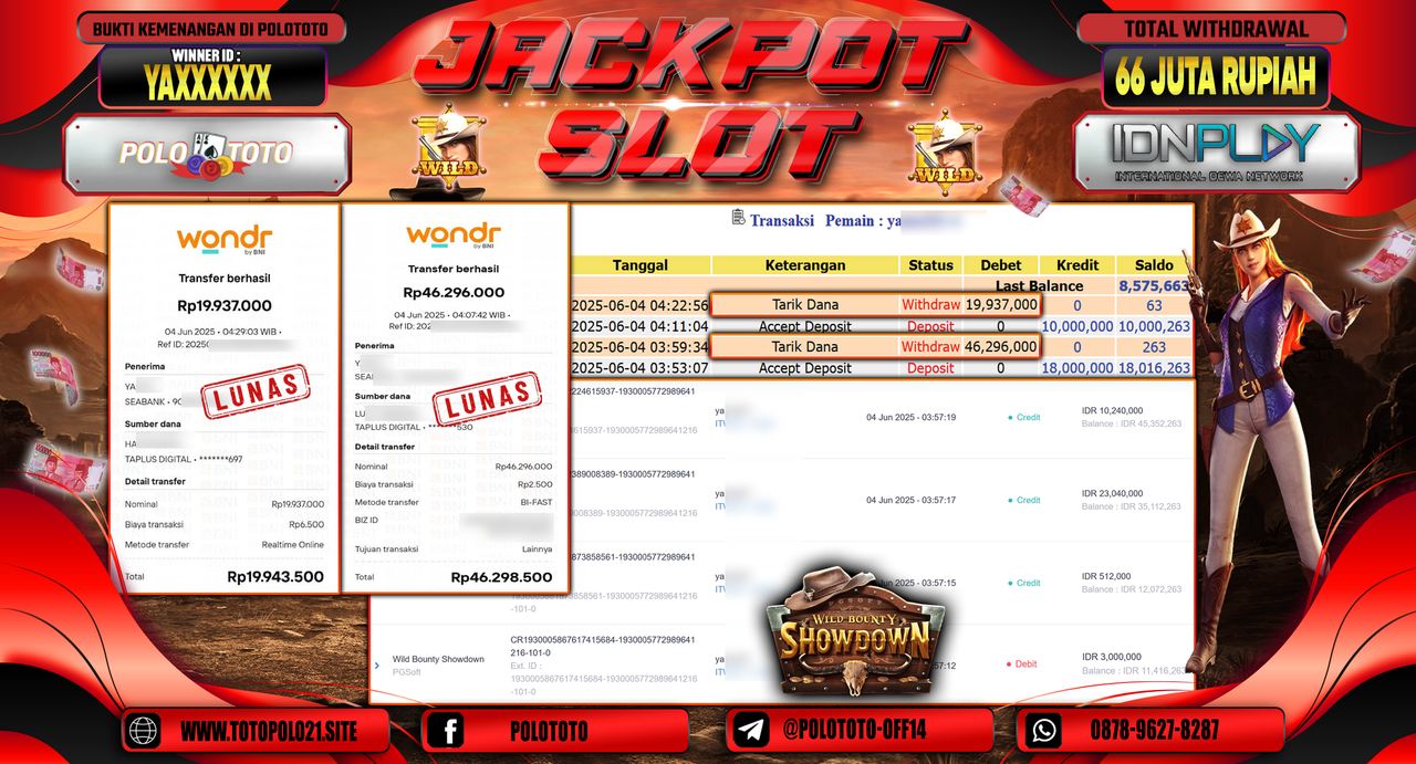 POLOTOTO JACKPOT SLOT WILD BOUNTY SHOWDOWN Rp.66.000.000,-