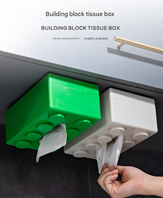 Green 2 Pcs Creative Building Block Tissue Box Holder - Wall-Mounted & Desktop Dispenser for Bathroom, Kids Room & Office Decor
