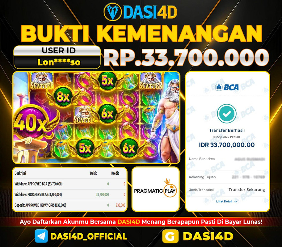 BUKTI KEMENANGAN 03 SEPTEMBER  2025 DI GATES OF OLYMPUS  RP 33.700.000