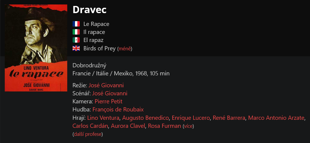 Dravec / Le Rapace (1968)