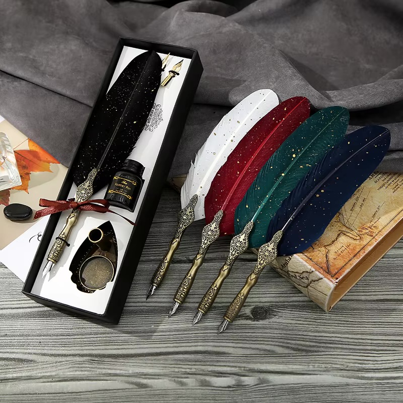 Vintage Feather Quill Pen Set