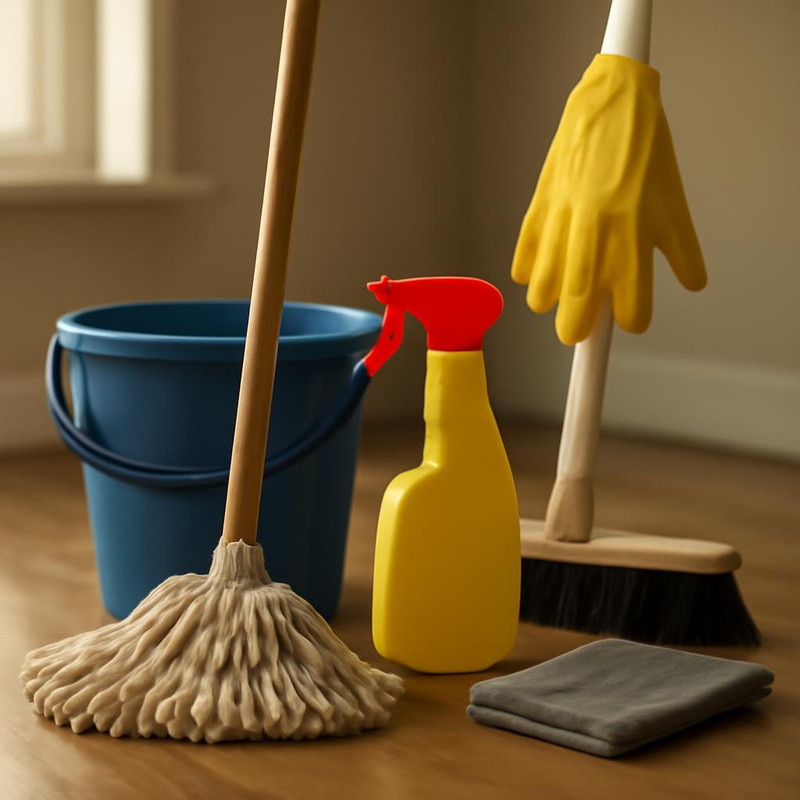 Подготовка к уборке дома с инвентарем