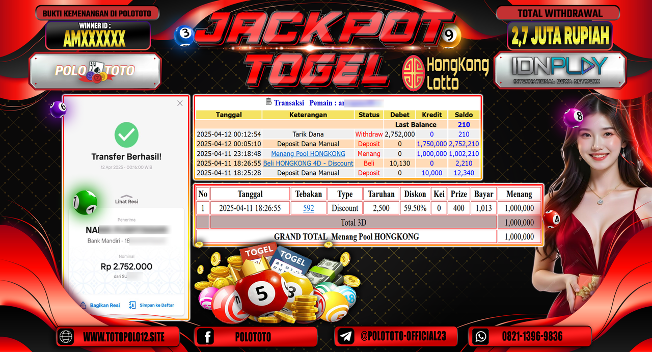 POLOTOTO JACKPOT TOGEL PASARAN HONGKONG LOTTO Rp.2.700.000,- LUNAS