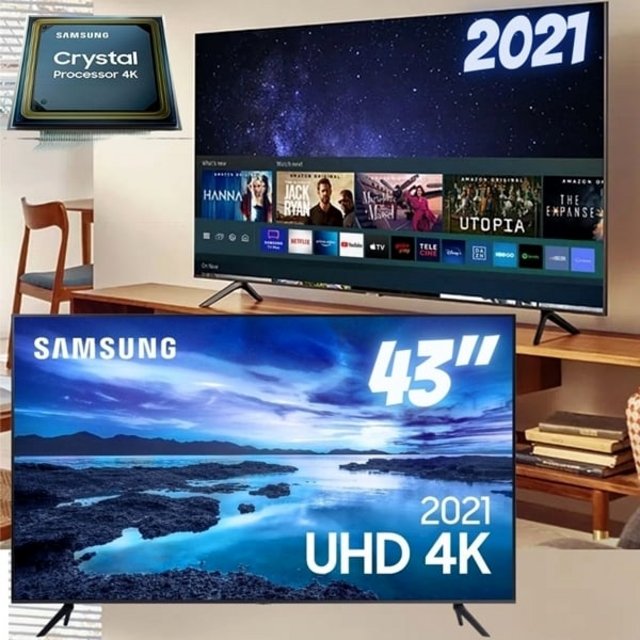 Samsung Smart Tv 43″ Uhd 4k 43au7700, Processador Crystal 4k, Tela Sem Limites, Alexa Built In, Controle Único