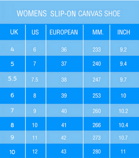 Motocross women's slip on shoes sizing chart