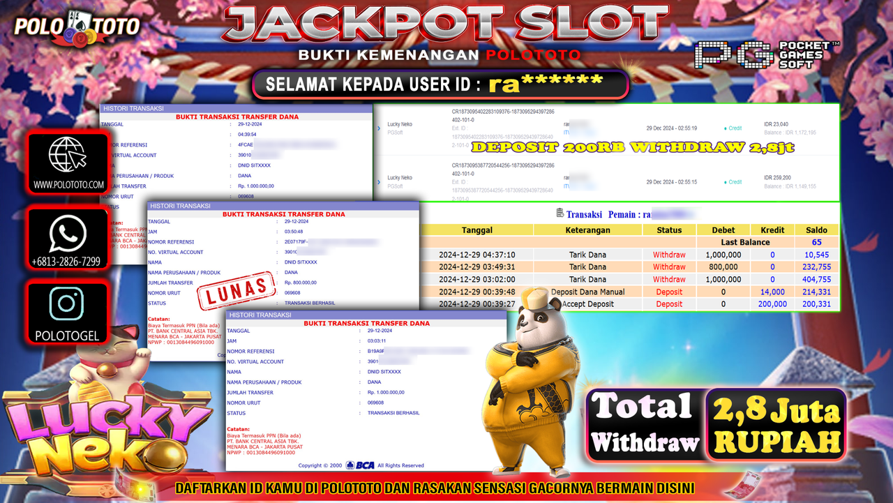 POLOTOTO JACKPOT SLOT LUCKY NEKO Rp.2,800.000,-