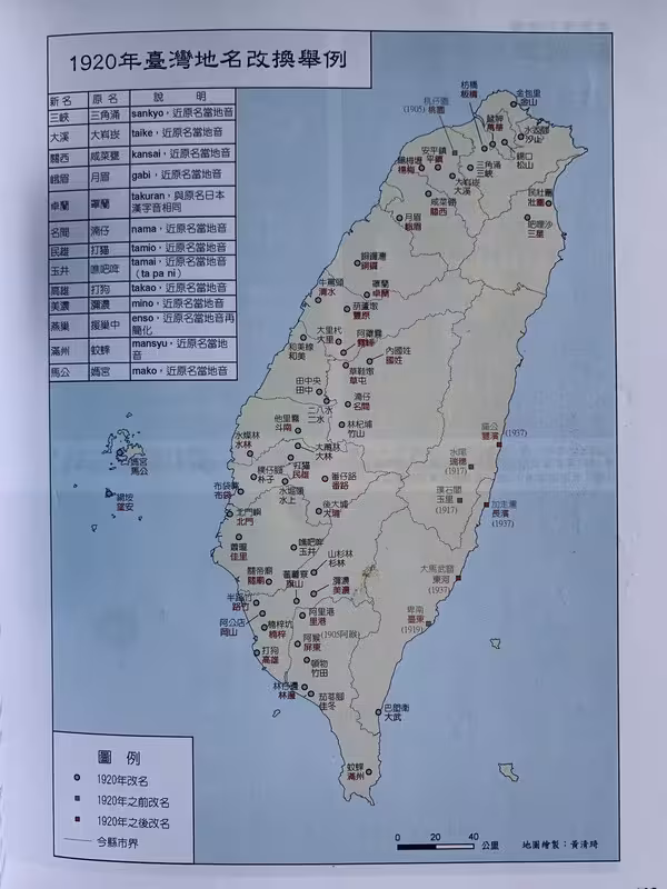 1920年台湾地名改换举例
