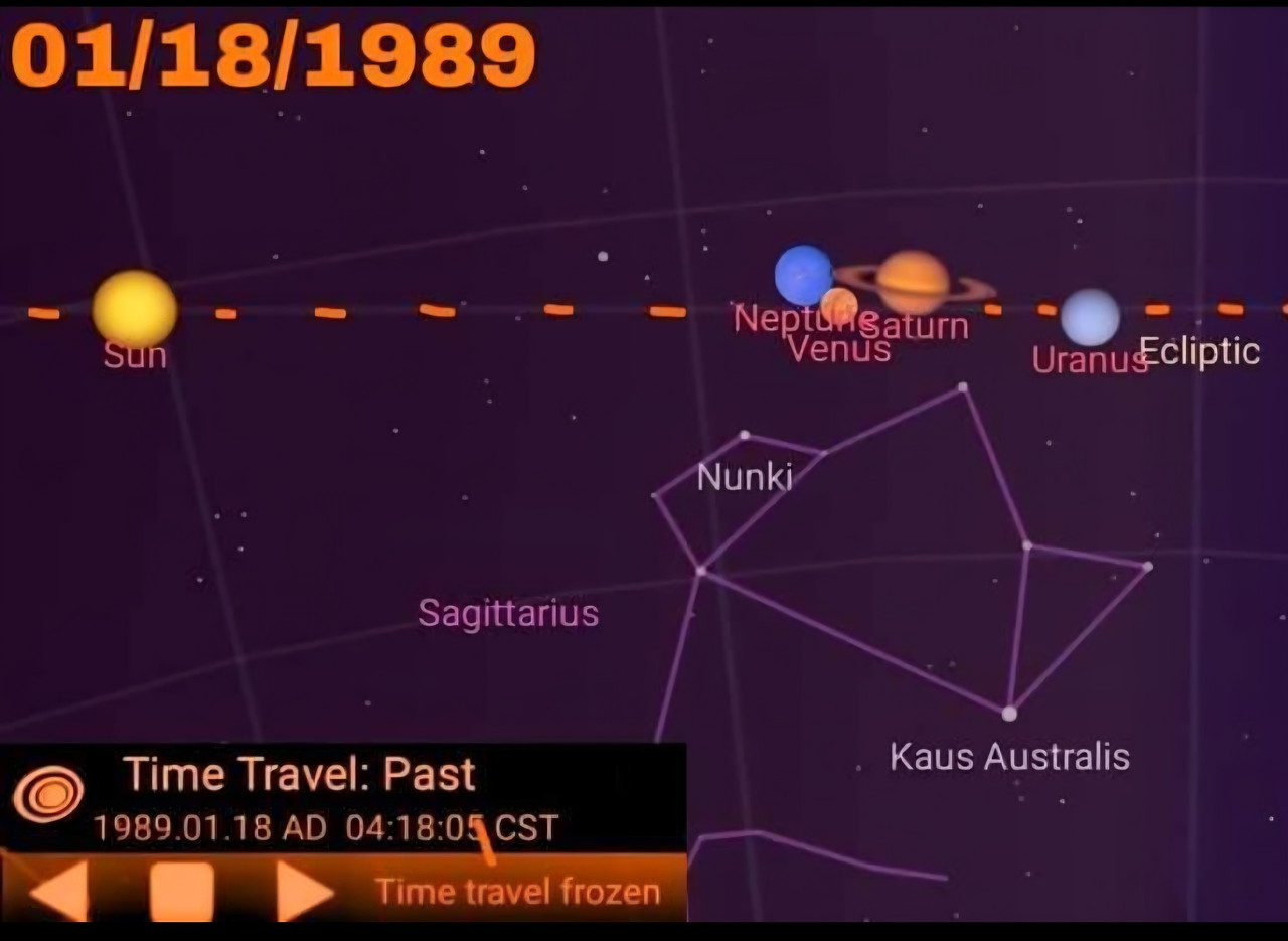 Sky Map showing planets in Sagittarius on 01/18/1989