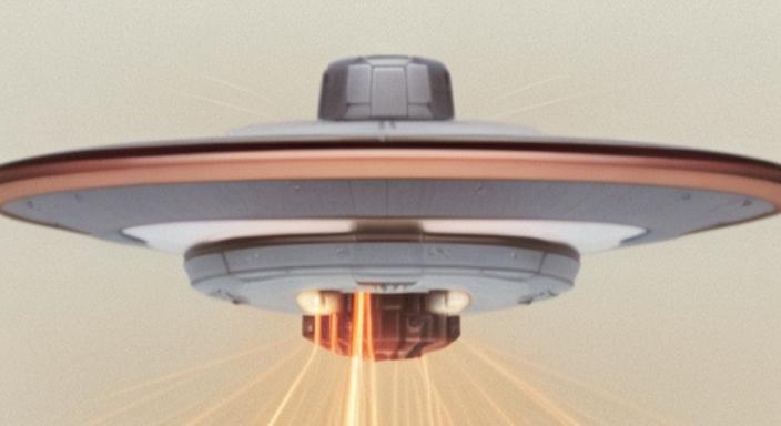 A flying saucer with a ray beam shooting out of the bottom.