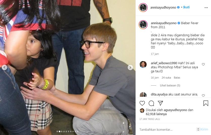 Almira tak mau digendong Justin Bieber (Instagram/annisayudhoyono)