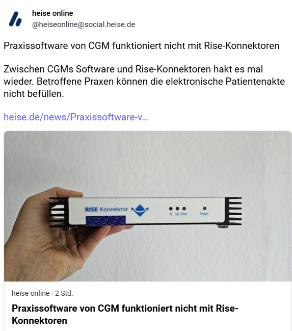 CGM PVS funktioniert nicht an Rise-Konnektor