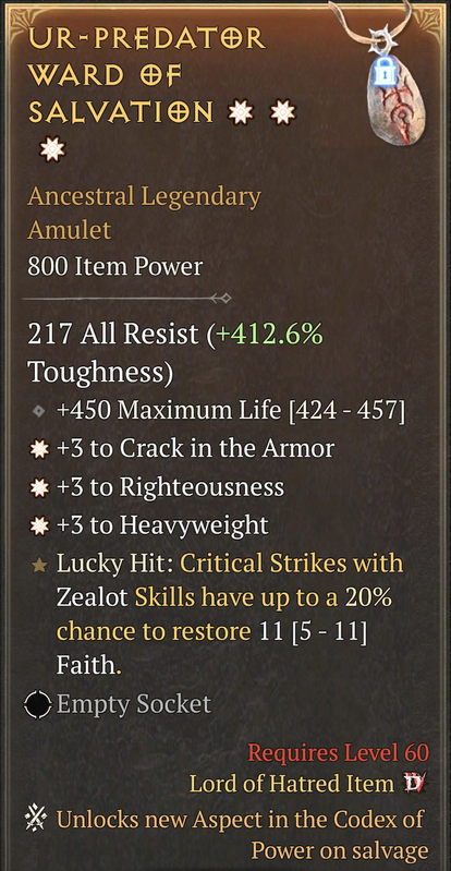 UR PREDATOR WARD OF SALVATION