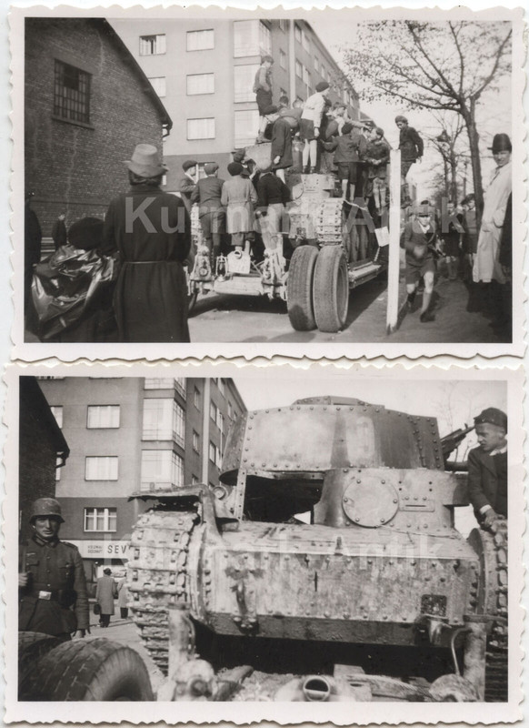 Foto Wehrmacht Panzer Regt. 10 Prag Tschechien Beute Skoda Anhänger trailer