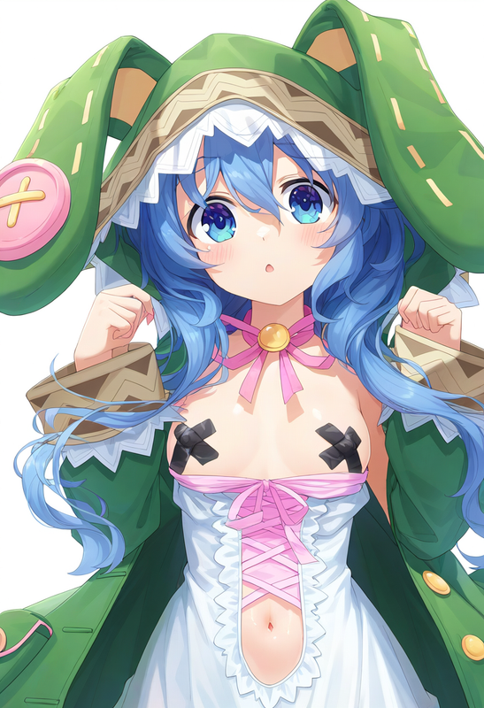 1girl, yoshino (date a live), blue hair, blue eye, Green Coat, animal hood down, s-333346070