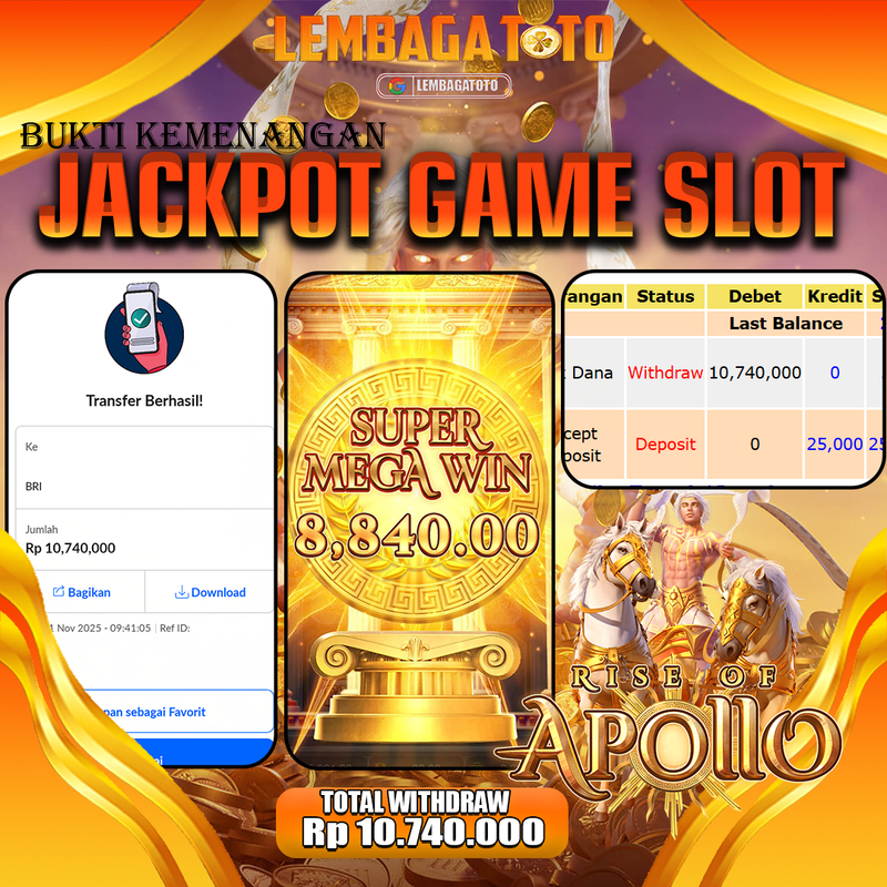BUKTI JACKPOT 02 NOVEMBER LEMBAGATOTO RISE OF APOLLO Rp.10.740.000,- LUNAS