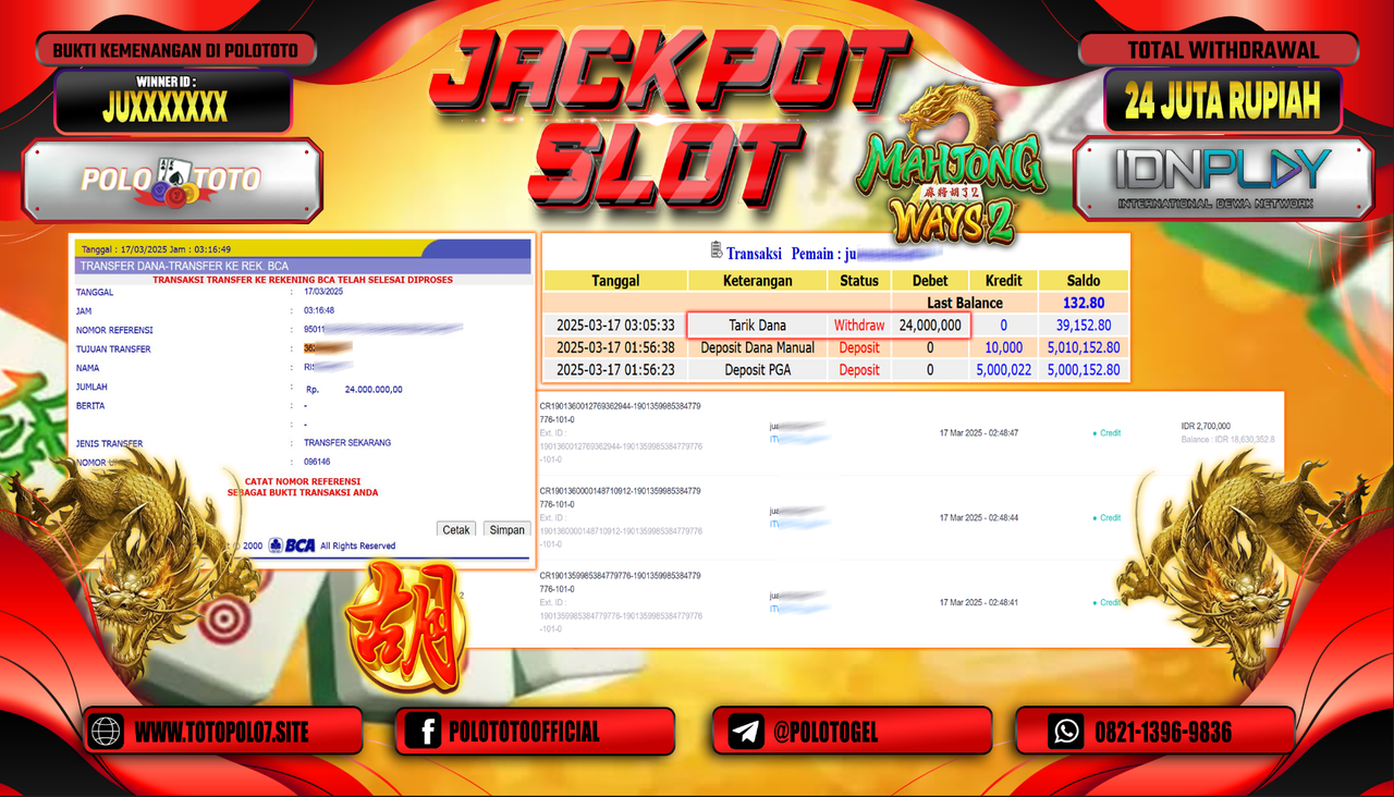 POLOTOTO JACKPOT SLOT MAHJONG WAYS 2 Rp.24.000.000,-