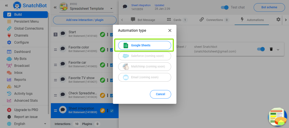 click on the “Google Sheets” option in the pop-up