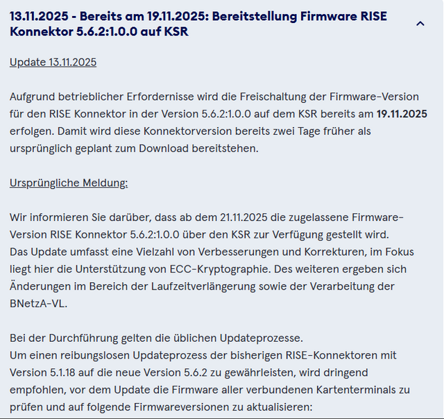 Update-Ankündigung RISE Konnektor
