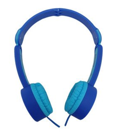 Los audífonos Maxell Kidz plegados, mostrando su diseño compacto y portátil.