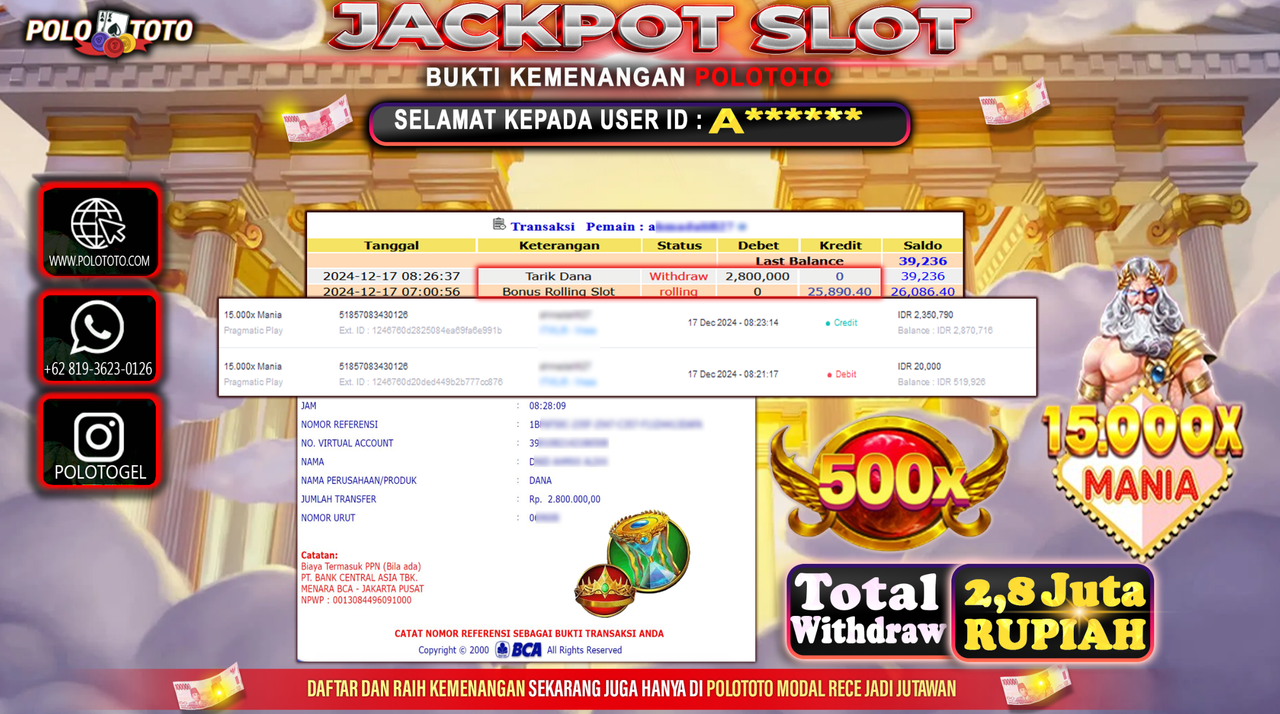 POLOTOTO JACKPOT SLOT 15.000x MANIA Rp.2,800.000,-