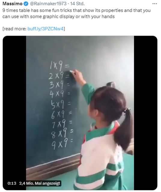 Multiplikation der Zahl 9