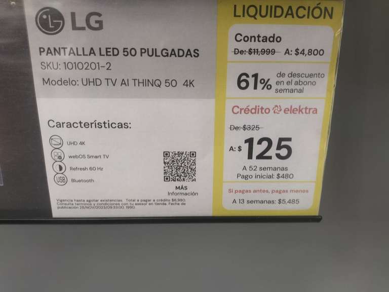 ELEKTRA: Pantalla 4K smart tv LG LED 50 pulgadas 
